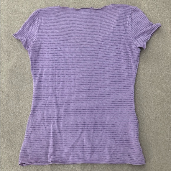 ARMANI COLLEZIONI Lightweight Cap Short Sleeve Women Top Purple Stripes Size 6 - Picture 3 of 6